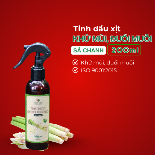 HOA NÉN - Tinh dầu xịt khử mùi đuổi muỗi sả chanh (200ml Vegan)